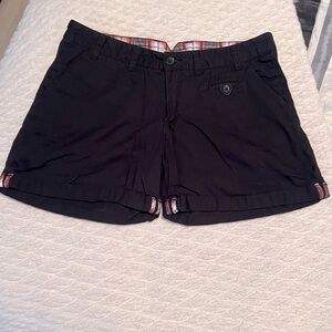 Navy Blue Women's Shorts with Plaid Detail
